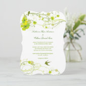 Groene Hibiscus Swirls & Swallows Floral Wedding Kaart (Staand voorkant)