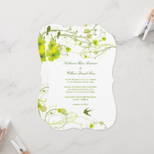 Groene Hibiscus Swirls & Swallows Floral Wedding Kaart