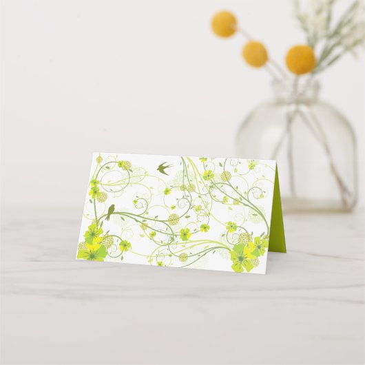Groene Hibiscus Swirls & Swallows Floral Wedding Plaatskaartje (Achterkant)