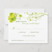 Groene Hibiscus Swirls & Swallows Floral Wedding RSVP Kaartje (Voorkant)