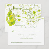 Groene Hibiscus Swirls & Swallows Floral Wedding RSVP Kaartje (Voorkant / Achterkant)