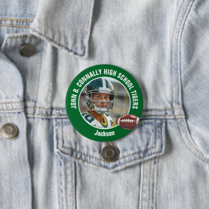 Groene High School Football Speler Foto Grote Opsc Ronde Button 7,6 Cm