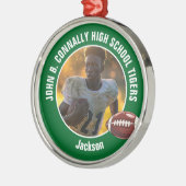 Groene High School Football Speler Foto Kerst Metalen Ornament (Links)
