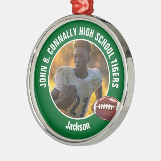 Groene High School Football Speler Foto Kerst Metalen Ornament (Links)