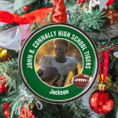 Groene High School Football Speler Foto Kerst Metalen Ornament