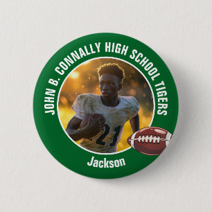 Groene High School Football Speler Foto Ronde Button 5,7 Cm
