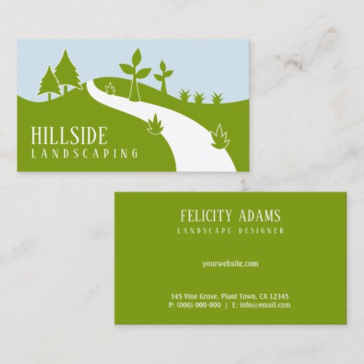 Groene Hillside Landscaping Vector Landschap Visitekaartje (Voorkant / Achterkant)