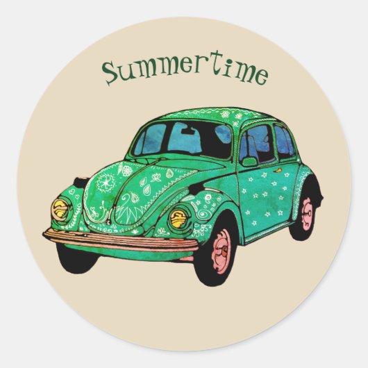 Groene Hippie Auto Mandala Kunst Zomertijd Sticker (Voorkant)