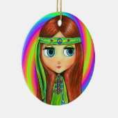 Groene Hippie Doll Peace Sign Headband Cute Keramisch Ornament (Rechts)