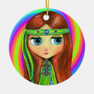 Groene Hippie Doll Peace Sign Headband Cute Keramisch Ornament