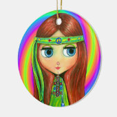 Groene Hippie Doll Peace Sign Headband Cute Keramisch Ornament (Links)