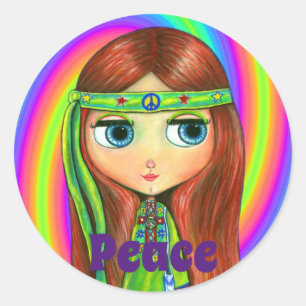 Groene Hippie Doll Peace Sign Headband Cute Ronde Sticker