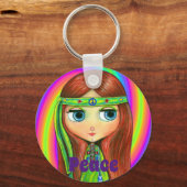 Groene Hippie Doll Peace Sign Headband Cute Sleutelhanger (Voorkant)