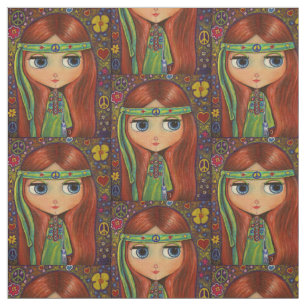 Groene Hippie Girl Peace Sign Flowers Headband Stof