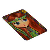 Groene Hippie Meisje Doll Flower Power Vrede Magneet (Rechterzijde)