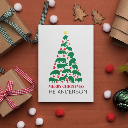 Groene Hippo Kerstboom Rode Poot Briefkaart