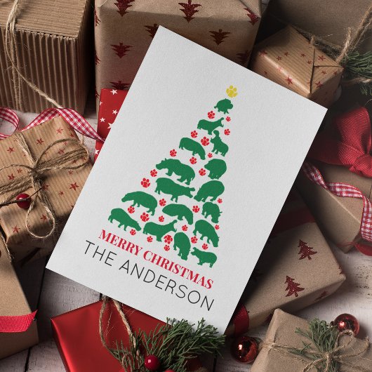 Groene Hippo Kerstboom Rode Poot Kaart