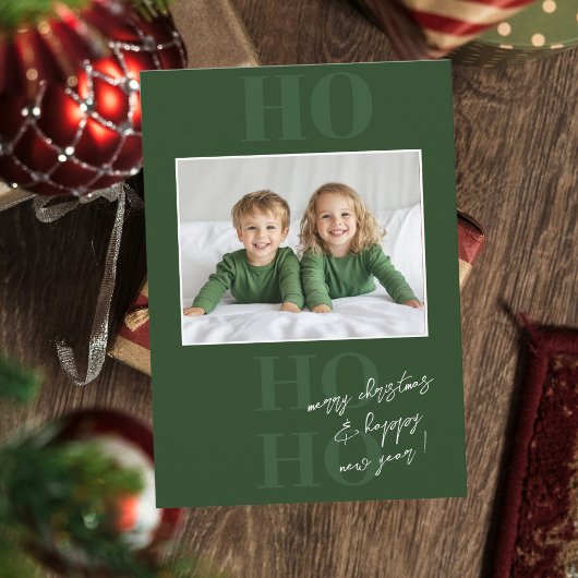 Groene Ho Ho Ho Ho en Kerstfoto Kaart