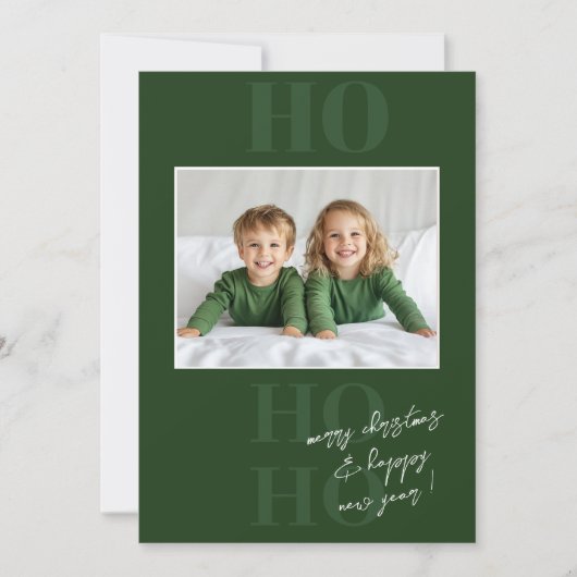 Groene Ho Ho Ho Ho en Kerstfoto Kaart (Voorkant)