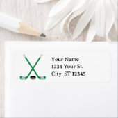 Groene Hockeysticks en Puck Retouradres Etiket (Insitu)