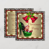 Groene Hoge Hak Schoenen Leopard Christmas Party Kaart (Voorkant / Achterkant)