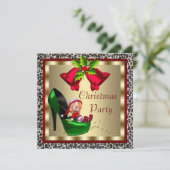Groene Hoge Hak Schoenen Leopard Christmas Party Kaart (Staand voorkant)
