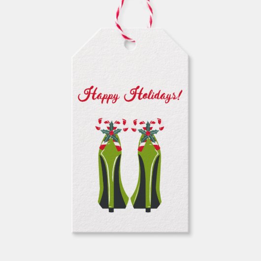 Groene Hoge Hakken met Candy Canes Cadeaulabel (Voorkant)