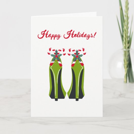Groene Hoge Hakken met Candy Canes Feestdagen Kaart (Voorkant)