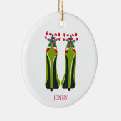 Groene Hoge Hakken met Candy Canes Keramisch Ornament (Rechts)
