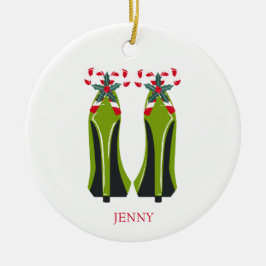 Groene Hoge Hakken met Candy Canes Keramisch Ornament