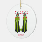 Groene Hoge Hakken met Candy Canes Keramisch Ornament (Links)