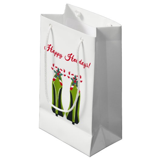 Groene Hoge Hakken met Candy Canes Klein Cadeauzakje (Voorkant Gekanteld)