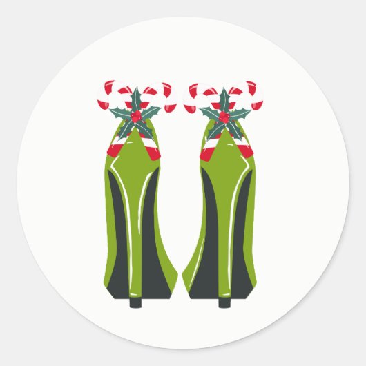 Groene Hoge Hakken met Candy Canes Ronde Sticker (Voorkant)