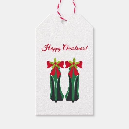 Groene hoge hakken met kerststrikken cadeaulabel (Voorkant)