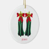 Groene hoge hakken met kerststrikken keramisch ornament (Rechts)
