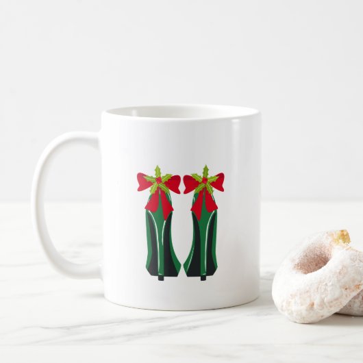 Groene hoge hakken met kerststrikken koffiemok (Met donut)
