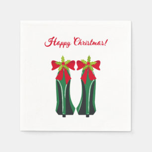 Groene hoge hakken met kerststrikken servetten