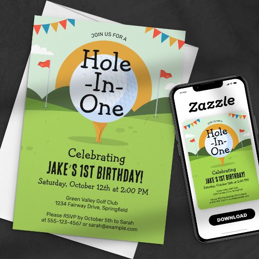 Groene Hole-In-One Golf Verjaardagsfeestje Kaart