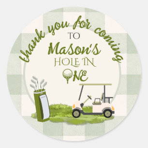 Groene Hole in ONE Jongen Eerste Verjaardag Goodie Ronde Sticker