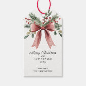 Groene Holly Berries Waterverf Red Bow Christmas Cadeaulabel (Voorkant)