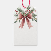 Groene Holly Berries Waterverf Red Bow Christmas Cadeaulabel (Achterkant)