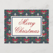 Groene Holly bladeren, rode bessen en rode boog Feestdagenkaart (Voorkant)