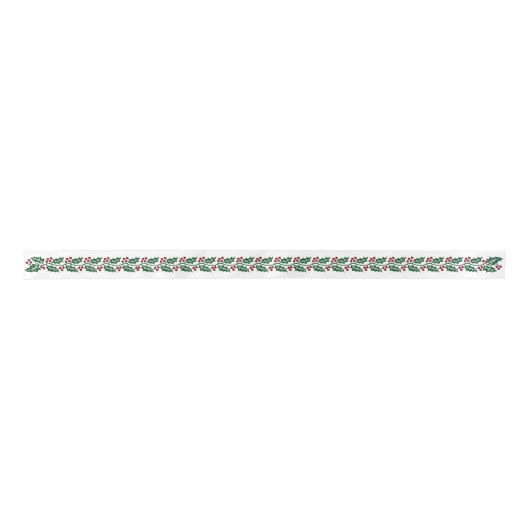 Groene Holly en Red Berries kerstpatroon Satijnen Lint (Voorkant)