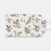 Groene Holly en rode bessen Waterverf Cadeaulabel (Voorkant (Horizontaal))