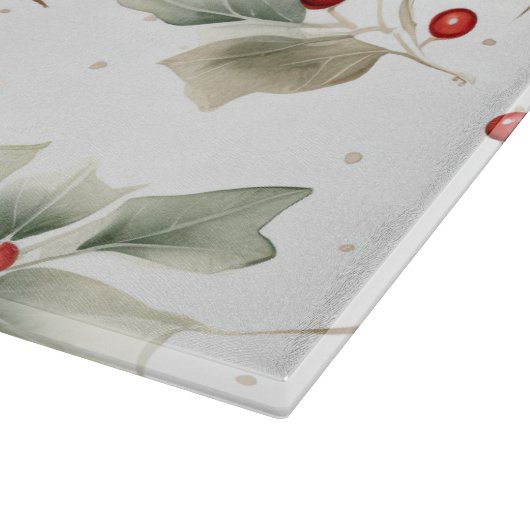 Groene Holly en rode bessen Waterverf Snijplank (Hoek)