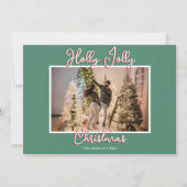 Groene Holly Jolly Kerstmis foto en brief Feestdagenkaart (Voorkant)