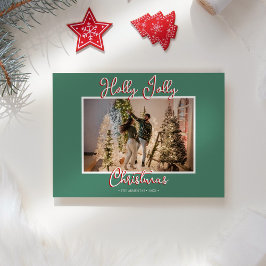 Groene Holly Jolly Kerstmis foto en brief Feestdagenkaart