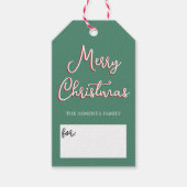 Groene Holly Jolly Kerstmis Foto en familienaam Cadeaulabel (Voorkant)