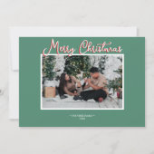 Groene Holly Jolly Vrolijk Kerstfeest Foto en brie Feestdagenkaart (Voorkant)