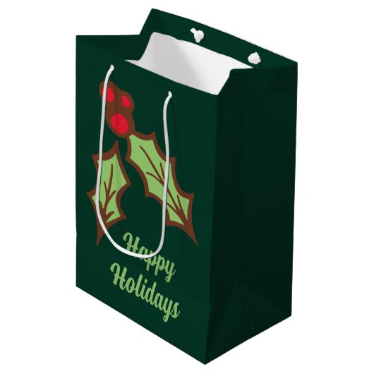 Groene Holly Kerstmis Geschenkzak Medium Cadeauzakje (Voorkant Gekanteld)